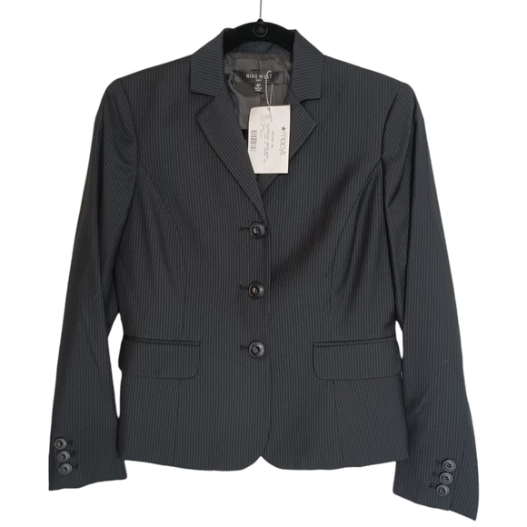 NINE WEST SUIT Black White Thin Pinstripe Print Button Blazer Trouser Set 4P - Picture 2 of 15